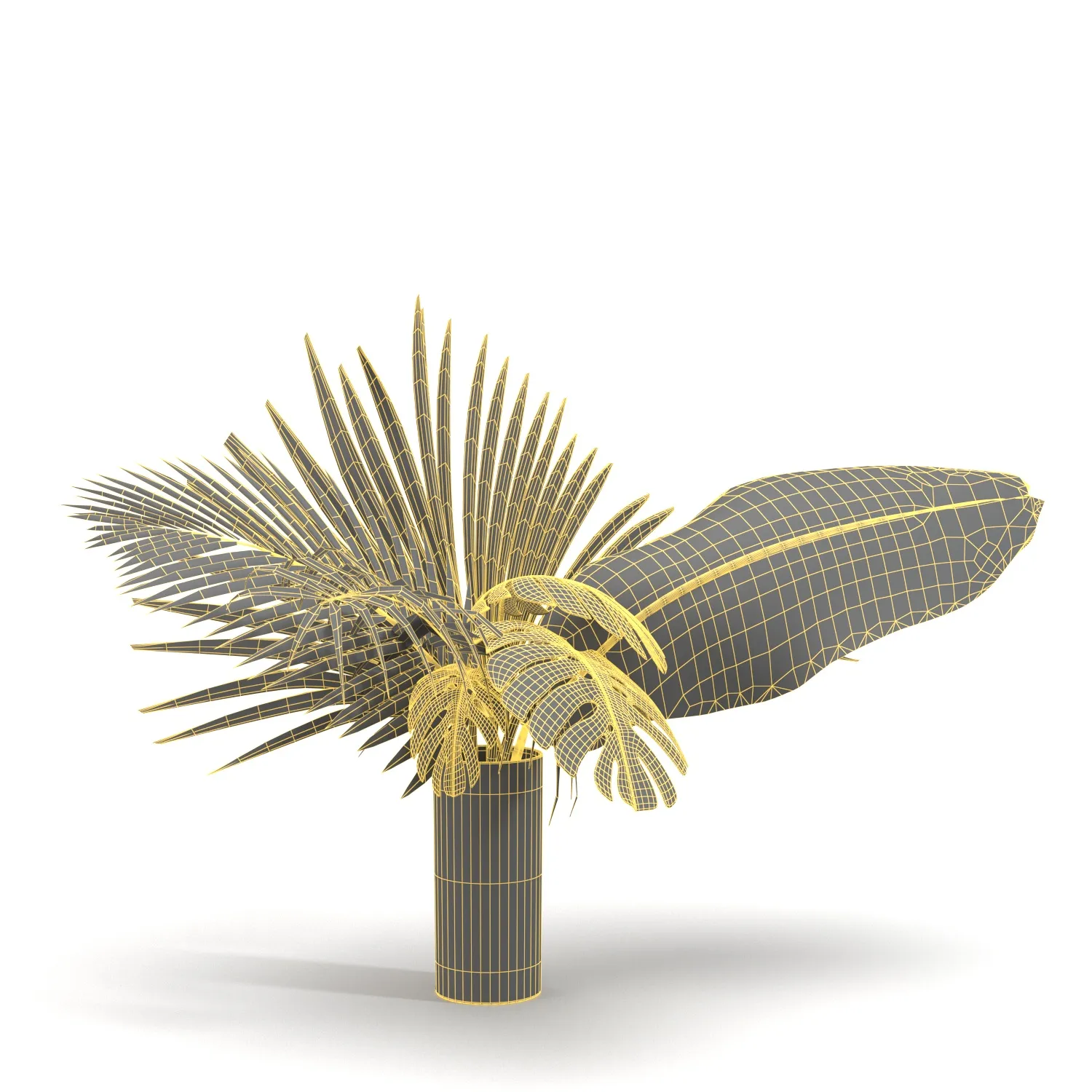 Artificial Faux And Plam Leaf In Vase PBR 3D Model_07